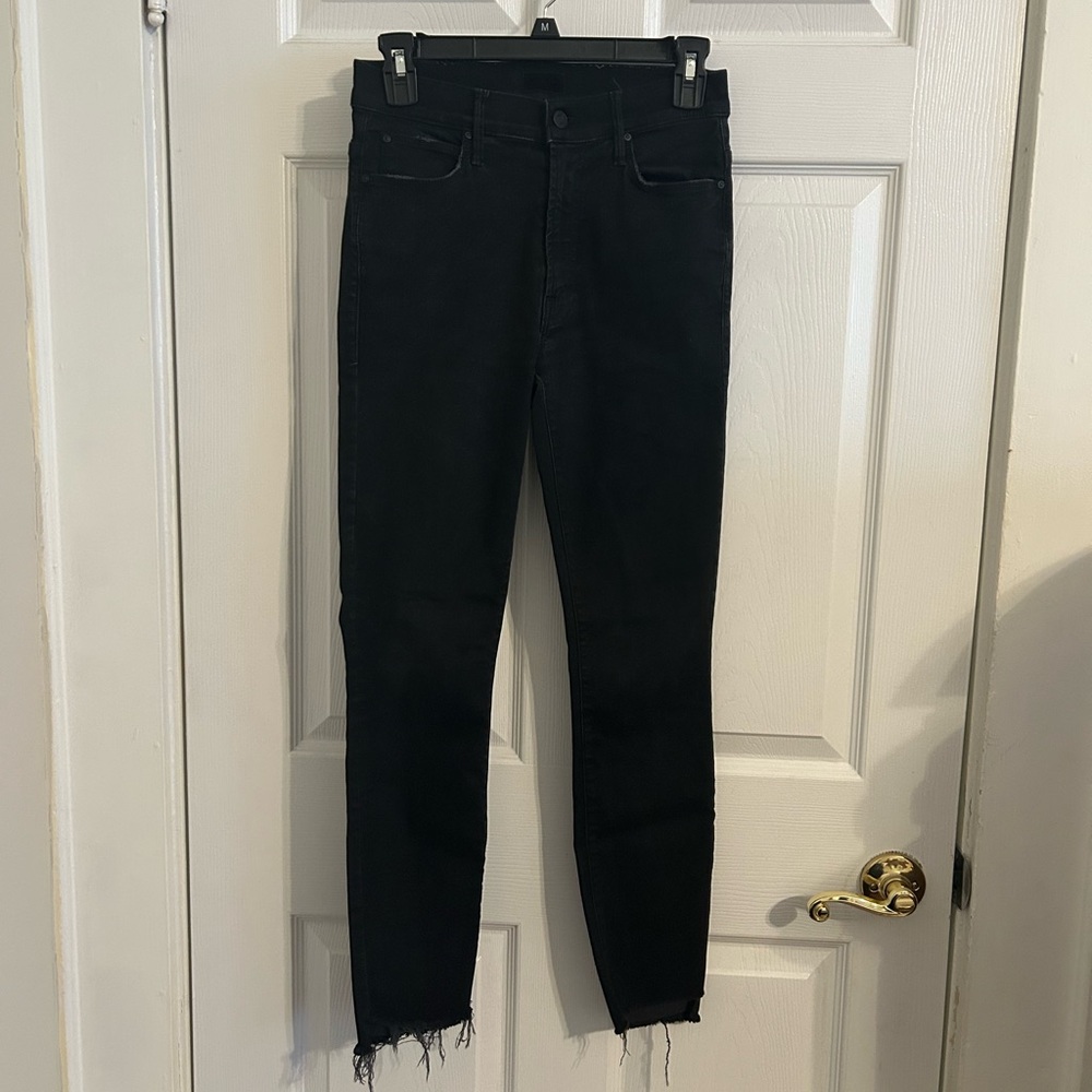 Mother Stunner Zip Ankle Step Fray Black/Gray Jeans Sz 25